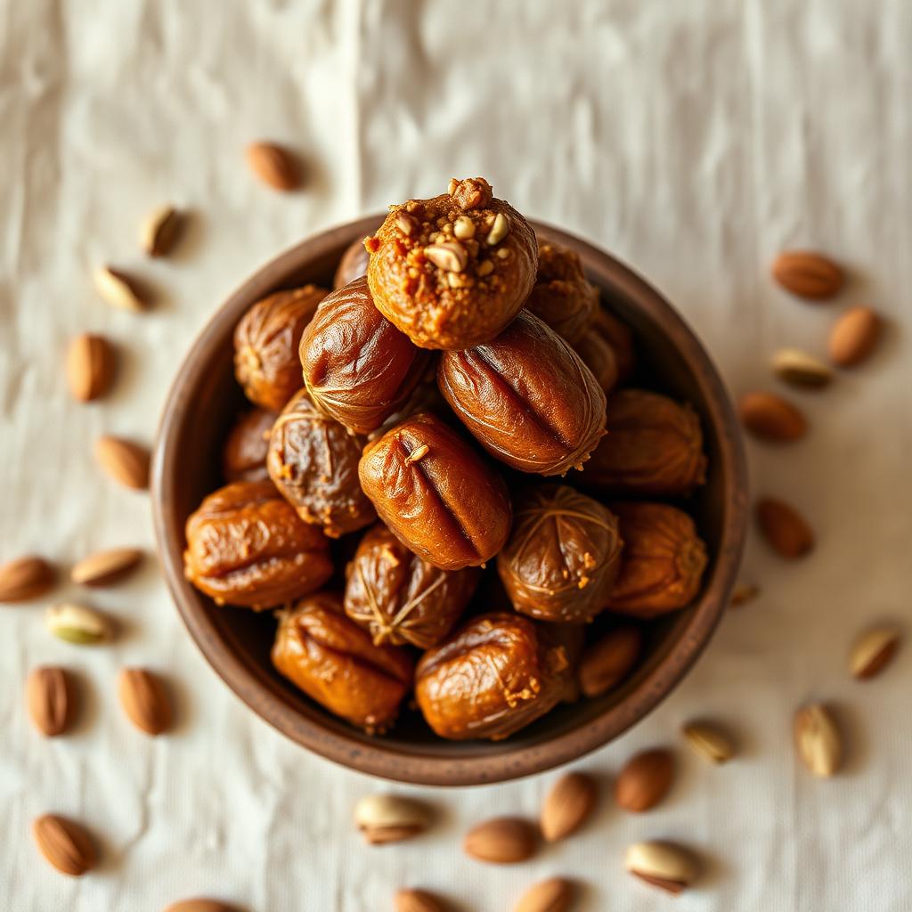 Bowl of dates and nut laddus