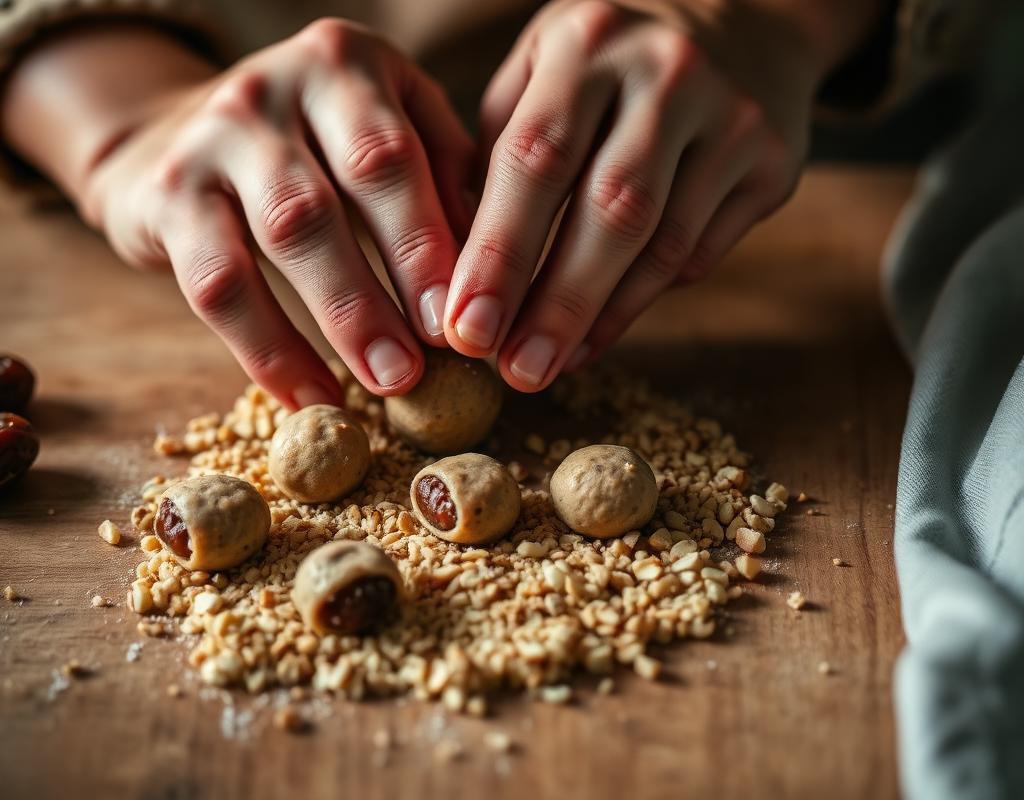 Hands rolling fresh laddus